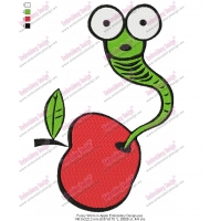 Funny Worm in Apple Embroidery Design